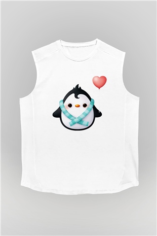 Penguen Beyaz Unisex Kolsuz Tişört