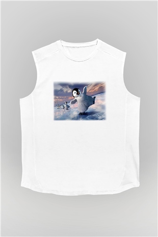 Penguen Beyaz Unisex Kolsuz Tişört