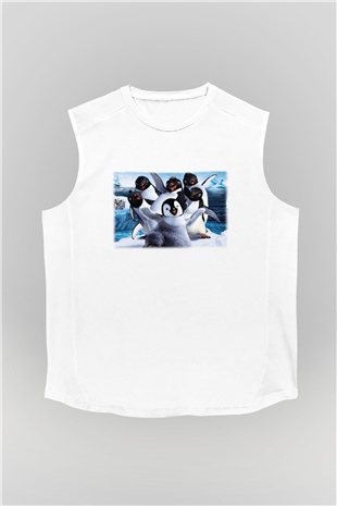 Penguen Beyaz Unisex Kolsuz Tişört