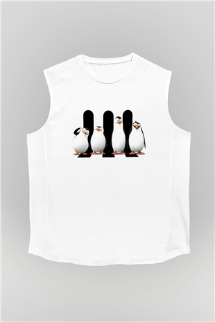 Penguen Beyaz Unisex Kolsuz Tişört