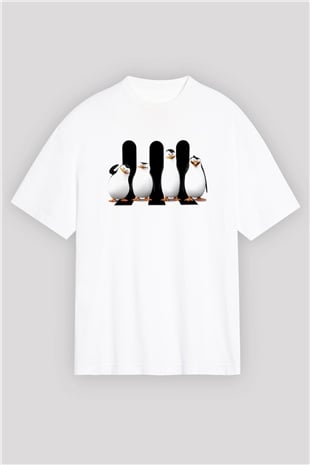 Penguen Beyaz Unisex Oversize Tişört T-Shirt