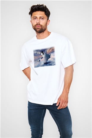 Penguen Beyaz Unisex Oversize Tişört T-Shirt