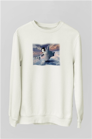 Penguen Beyaz Unisex Sweatshirt