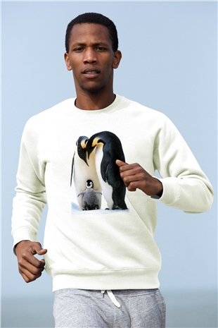 Penguen Beyaz Unisex Sweatshirt