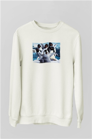 Penguen Beyaz Unisex Sweatshirt