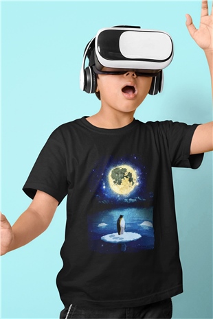 Penguen Siyah Unisex Çocuk Tişört