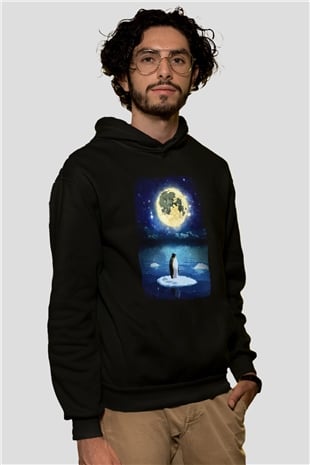 Penguen Siyah Unisex Hoodie