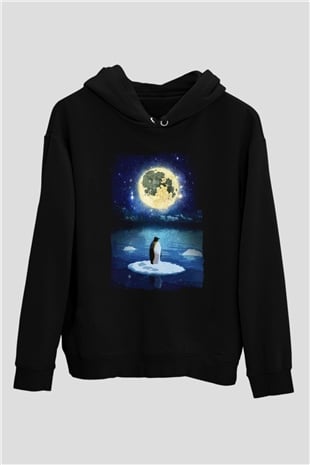 Penguen Siyah Unisex Hoodie