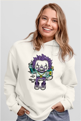 Pennywise Boombox Baskılı Beyaz Unisex Hoodie
