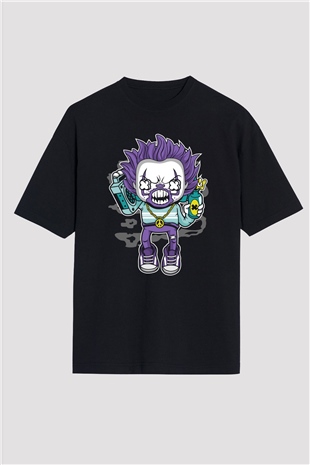 Pennywise Boombox Baskılı Siyah Unisex Oversize Tişört