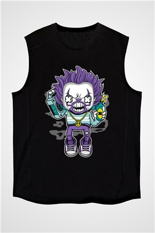 Pennywise Boombox Baskılı Siyah Unisex Kolsuz Tişört