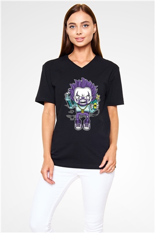 Pennywise Boombox Baskılı Siyah Unisex V Yaka Tişört