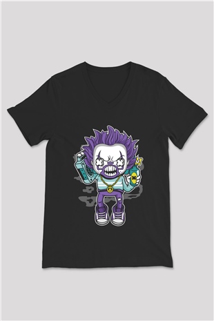 Pennywise Boombox Baskılı Siyah Unisex V Yaka Tişört