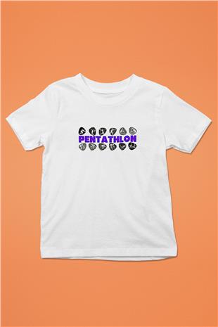 Pentathlon Baskılı Unisex Beyaz Çocuk Tişört - Tshirt