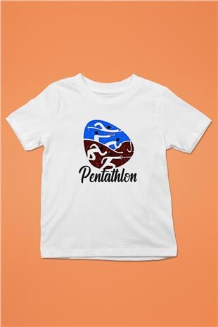 Pentathlon Baskılı Unisex Beyaz Çocuk Tişört - Tshirt
