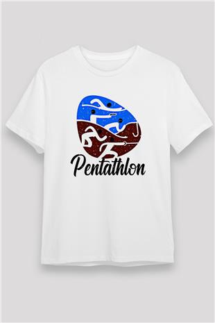 Pentathlon Baskılı Unisex Beyaz Tişört - Tshirt