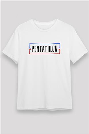Pentathlon Baskılı Unisex Beyaz Tişört - Tshirt