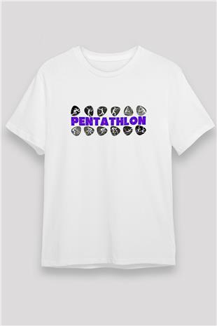 Pentathlon Baskılı Unisex Beyaz Tişört - Tshirt
