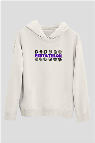 Pentathlon Baskılı Unisex Ekru Hoodie