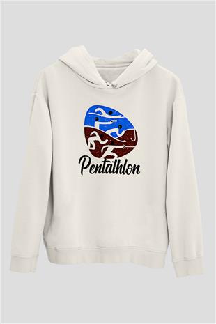 Pentathlon Baskılı Unisex Ekru Hoodie