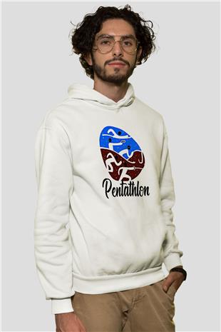 Pentathlon Baskılı Unisex Ekru Hoodie