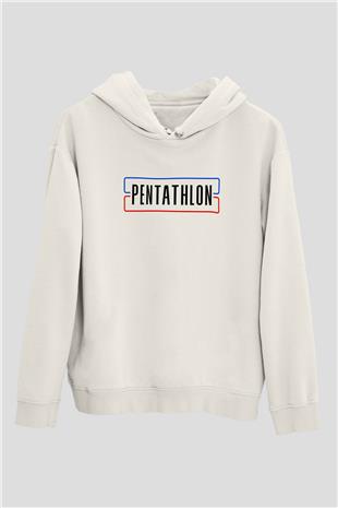 Pentathlon Baskılı Unisex Ekru Hoodie
