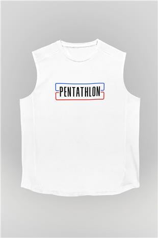 Pentathlon Baskılı Unisex Kolsuz Beyaz Tişört