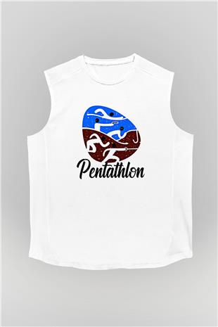 Pentathlon Baskılı Unisex Kolsuz Beyaz Tişört