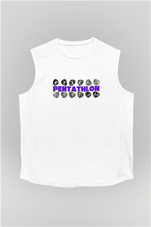 Pentathlon Baskılı Unisex Kolsuz Beyaz Tişört