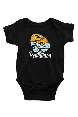 Pentathlon Baskılı Unisex Siyah Bebek Body - Zıbın