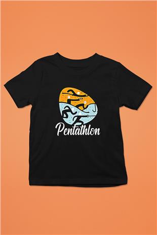 Pentathlon Baskılı Unisex Siyah Çocuk Tİşörtü - Tshirt