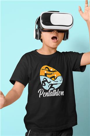 Pentathlon Baskılı Unisex Siyah Çocuk Tİşörtü - Tshirt
