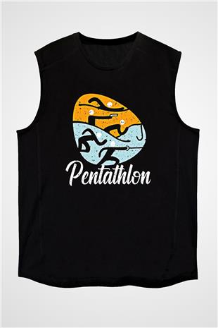 Pentathlon Baskılı Unisex Siyah Kolsuz Tişört