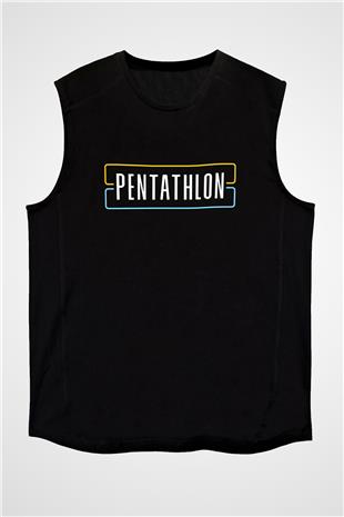 Pentathlon Baskılı Unisex Siyah Kolsuz Tişört