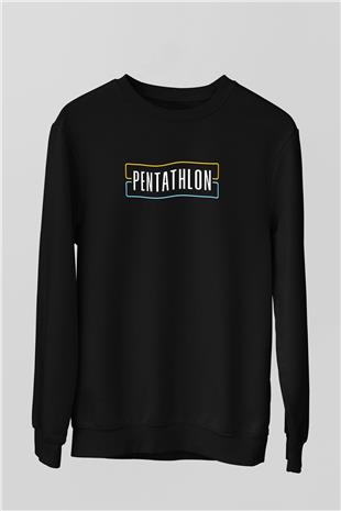 Pentathlon Baskılı Unisex Siyah Sweatshirt