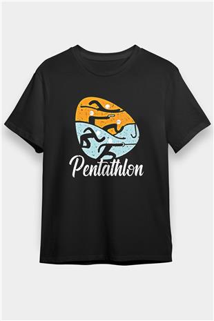 Pentathlon Baskılı Unisex Siyah Tişört - Tshirt