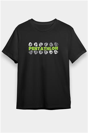 Pentathlon Baskılı Unisex Siyah Tişört - Tshirt