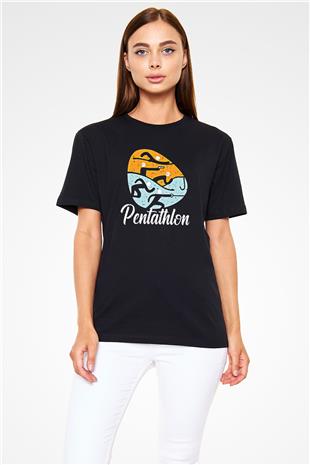 Pentathlon Baskılı Unisex Siyah Tişört - Tshirt