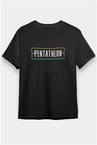 Pentathlon Baskılı Unisex Siyah Tişört - Tshirt