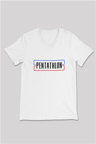 Pentathlon Baskılı Unisex V Yaka Tişört - Tshirt