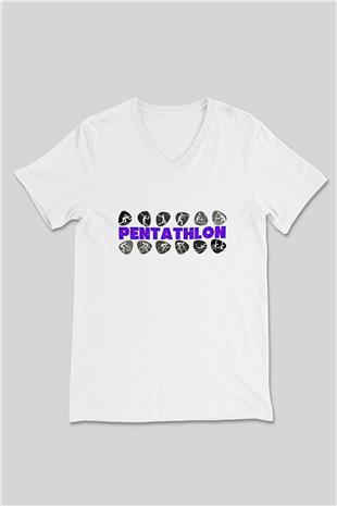Pentathlon Baskılı Unisex V Yaka Tişört - Tshirt