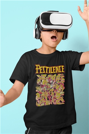 Pestilence Baskılı Unisex Siyah Çocuk Tişört - Tshirt