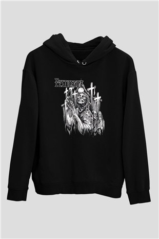 Pestilence Baskılı Unisex Siyah Kapüşonlu Sweatshirt