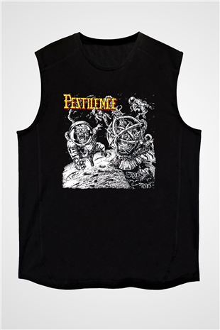 Pestilence Baskılı Unisex Siyah Kolsuz Tişört - Tshirt