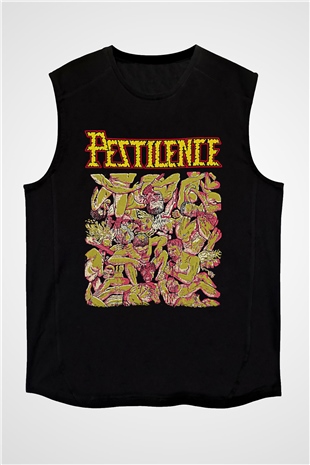 Pestilence Baskılı Unisex Siyah Kolsuz Tişört - Tshirt
