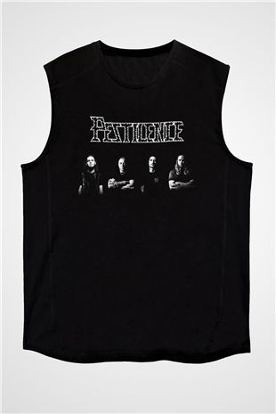 Pestilence Baskılı Unisex Siyah Kolsuz Tişört - Tshirt