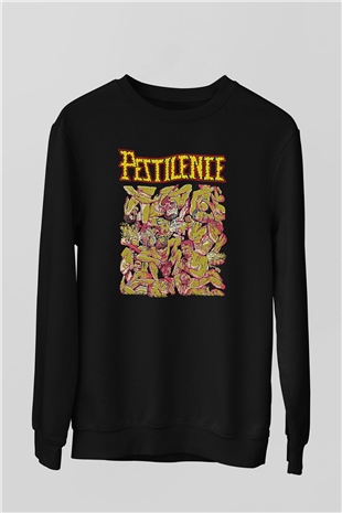 Pestilence Baskılı Unisex Siyah Sweatshirt