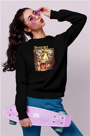 Pestilence Baskılı Unisex Siyah Sweatshirt