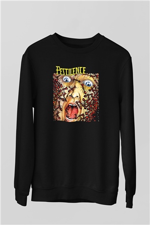 Pestilence Baskılı Unisex Siyah Sweatshirt