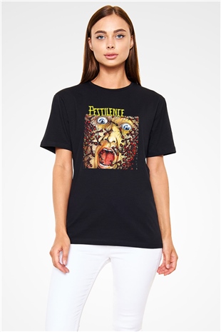 Pestilence Baskılı Unisex Siyah Tişört - Tshirt